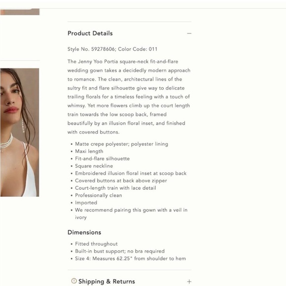 Jenny Yoo Ivory Square-Neck Crepe Wedding Gown - Picture 5 of 7